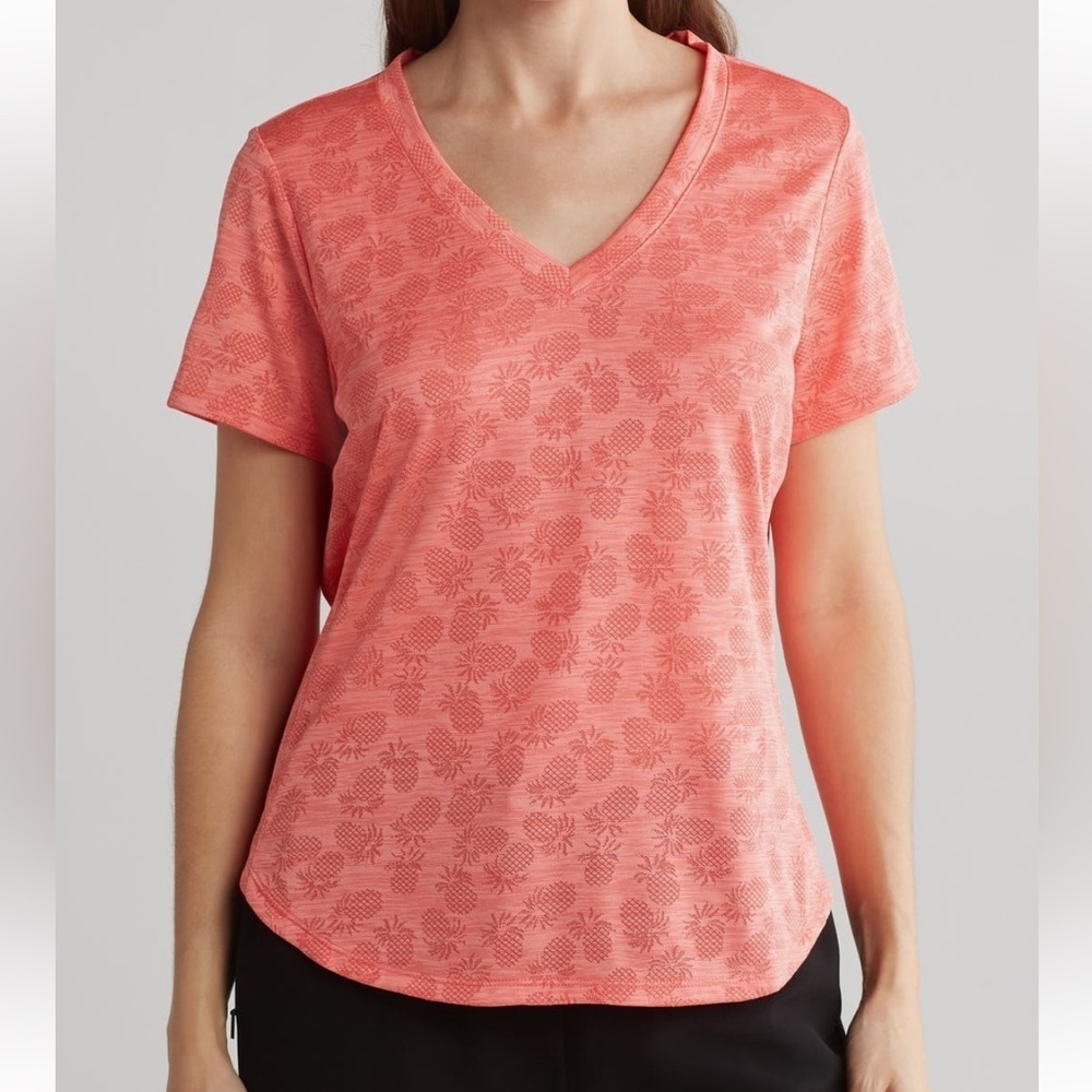 Tommy Bahama Coast Pineapple V-Neck T-Shirt in Bright Coral Size Small NWT